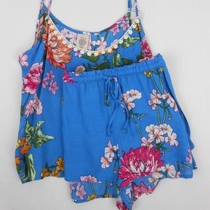 In Bloom Jonquil Blue Floral Pajama Set Medium M